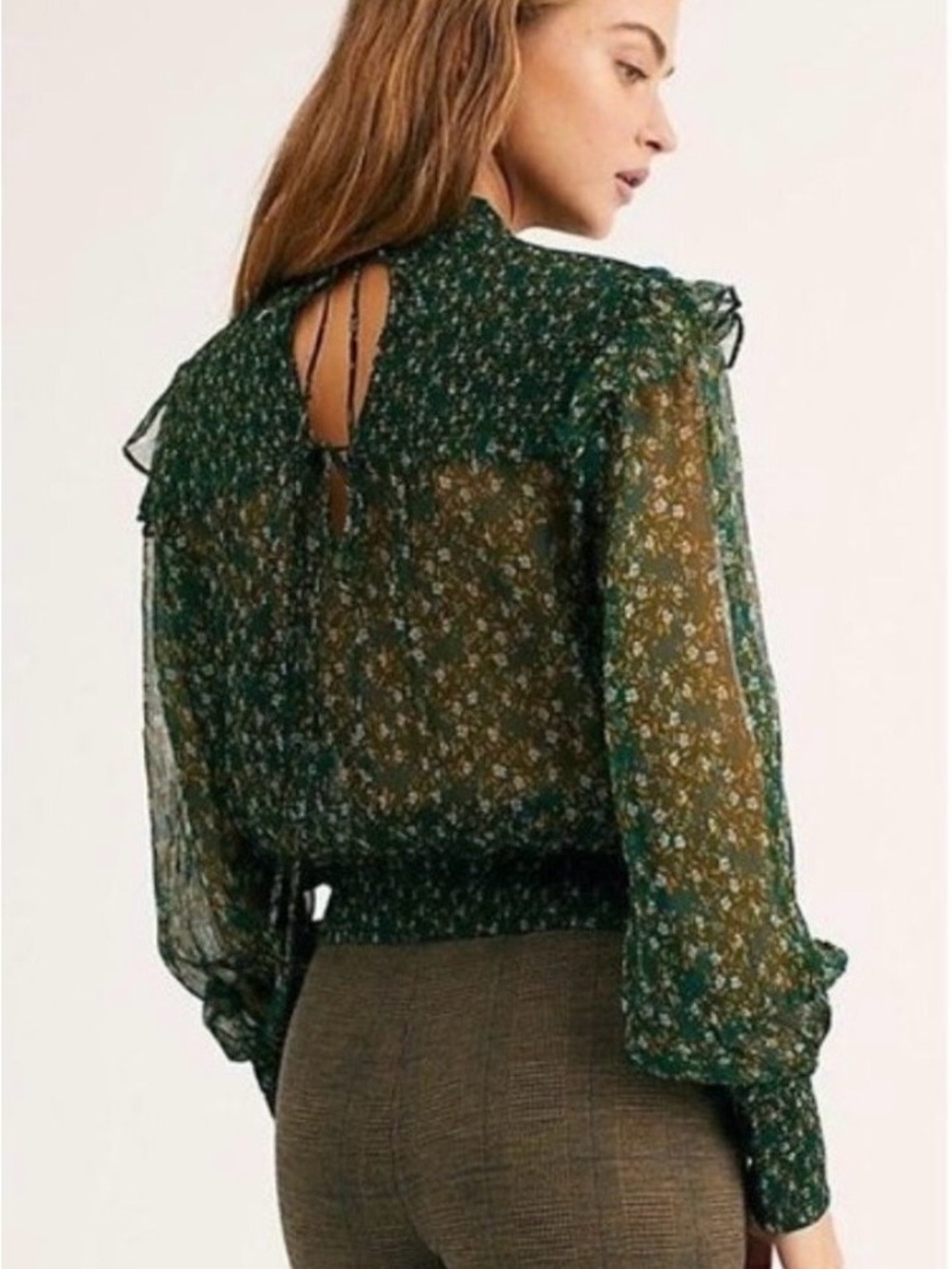 Free People Roma Blouse Top Ditsy Floral Green M Boho Prairie Career - Picture 2 of 16